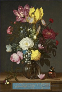 fleurs classiques Tableau Peinture - Bouquet de fleurs dans un vase en verre Ambrosius Bosschaert